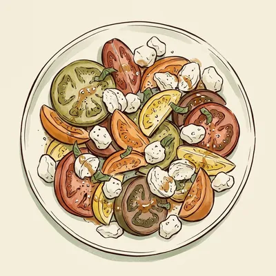 Illustrated depiction of Greenhouse Tomato & Cheese Curd Salad
