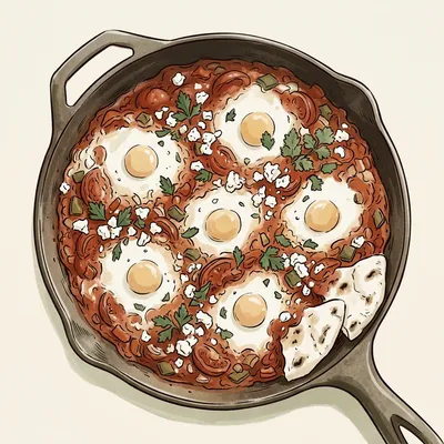 Illustrated depiction of Greenhouse Tomato Shakshuka