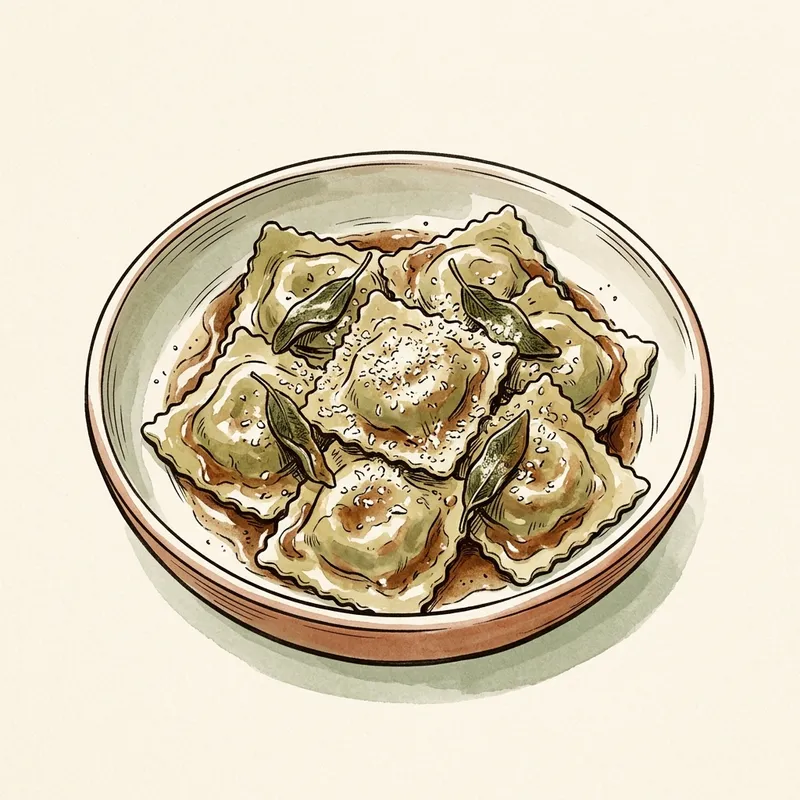 Illustrated depiction of Homemade Eggplant & Roasted Red Pepper Ravioli