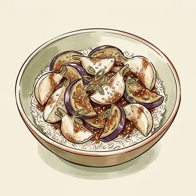 Illustrated depiction of Japanese-Inspired Miso Glazed Turnips & Eggplant