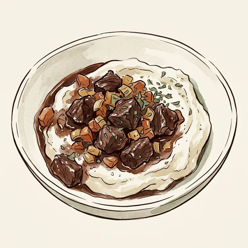 Illustrated depiction of Slow-Braised Beef Chuck with Celeriac Mash