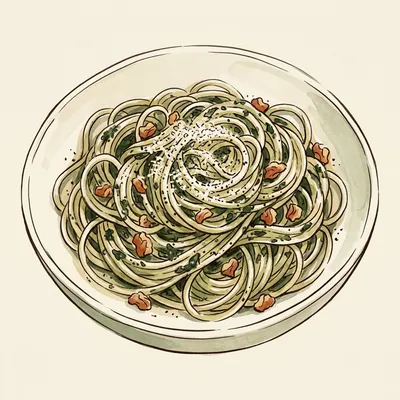 Illustrated depiction of Zero-Waste Greens Pesto Pasta