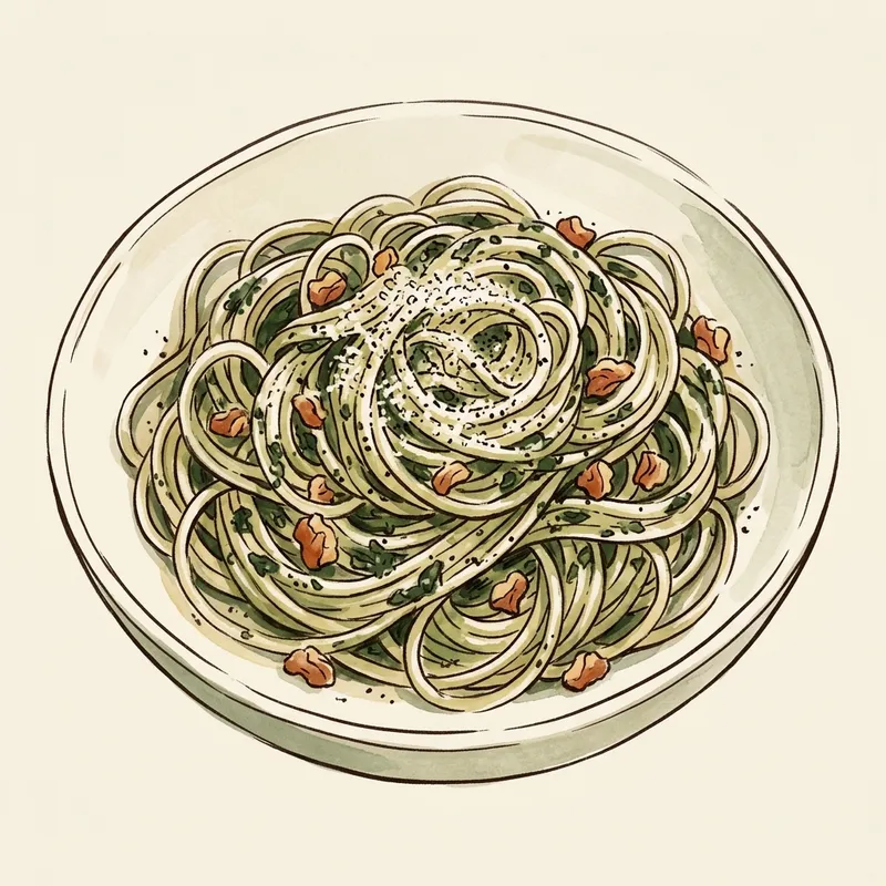 Illustrated depiction of Zero-Waste Greens Pesto Pasta